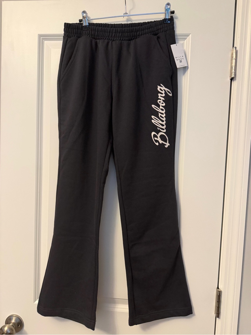 Billabong Black Sweatpants with White Script Logo women’s small